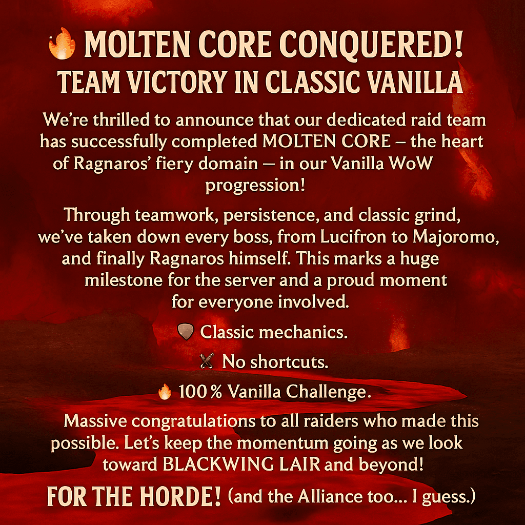 🔥 Molten Core Conquered! | Team Victory in Classic Vanilla 🔥