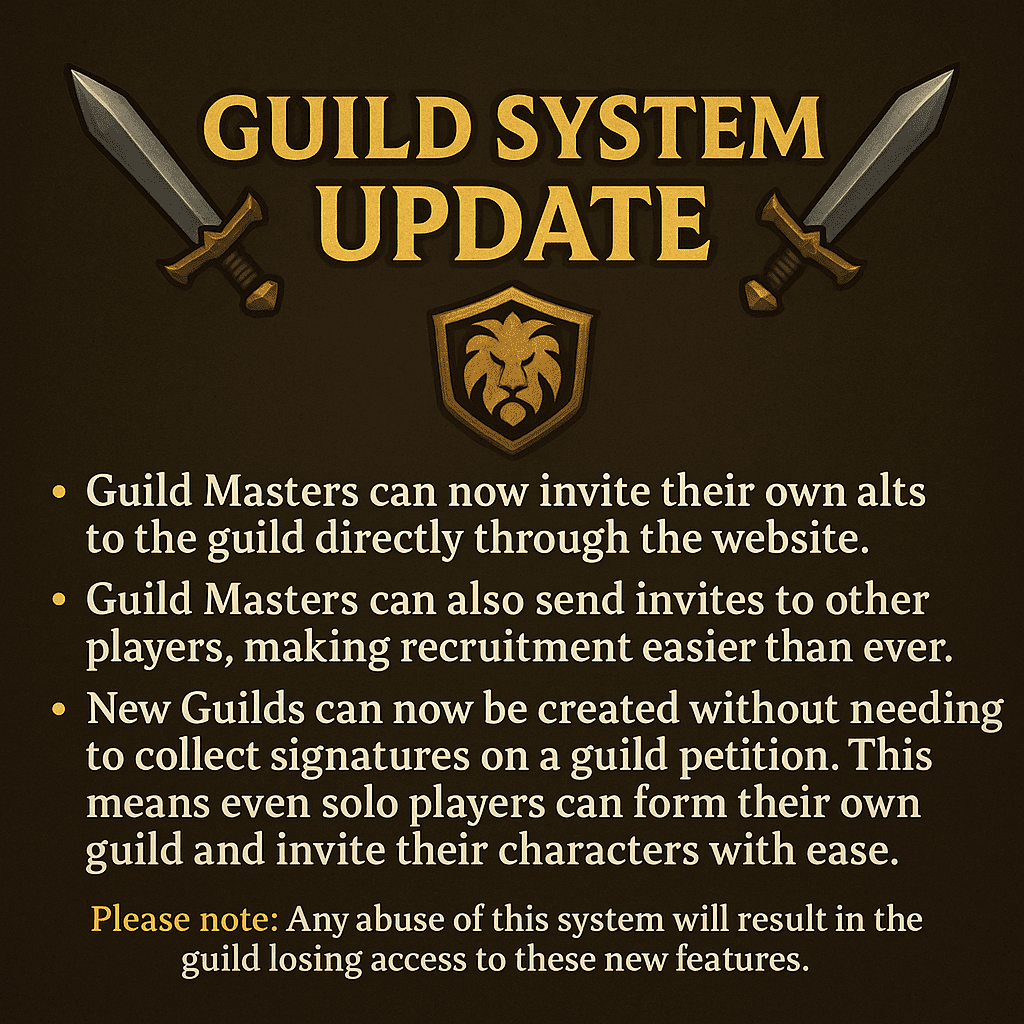 ⚔️ Guild System Update – Easier Guild Creation & Invites! ⚔️ ⚔️ Guild System Update – Easier Guild Creation & Invites! ⚔️