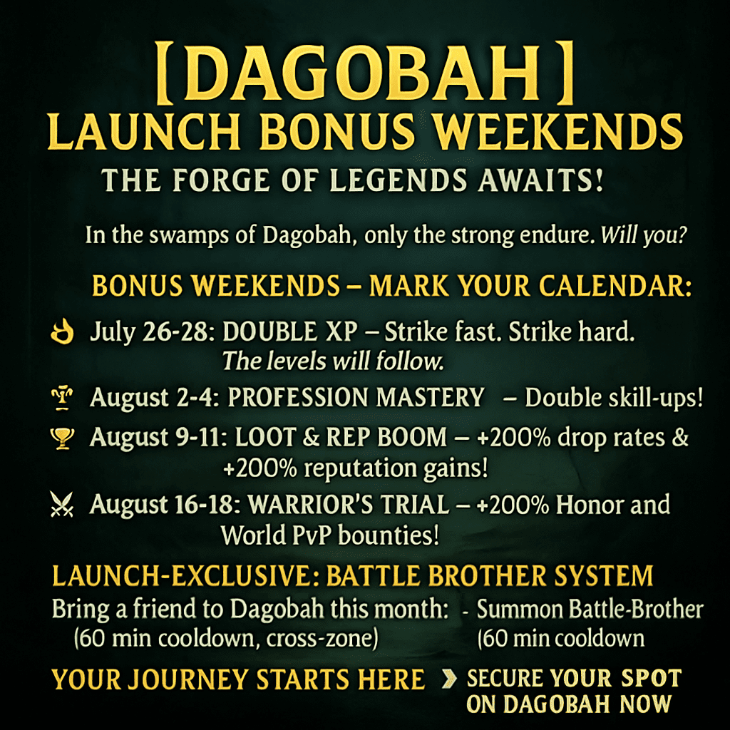 📢 [DAGOBAH] LAUNCH BONUS WEEKENDS – THE FORGE OF LEGENDS AWAITS!