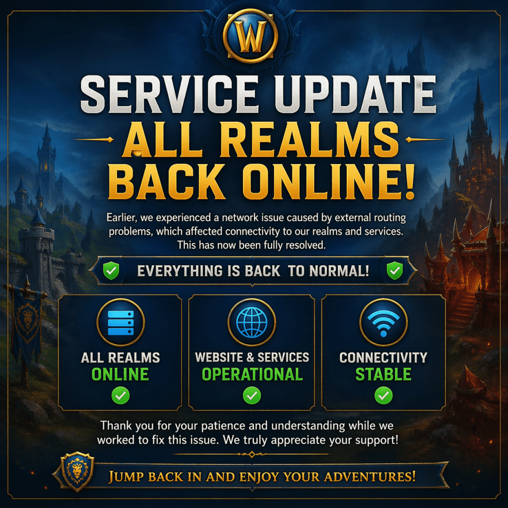 🚀 Service Update – All Realms Back Online!